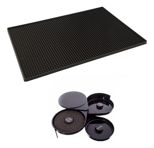 Pack Alfombra Bar Piso Bar Mat 45x30 Cm + Escarchador Copas