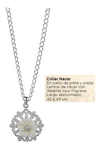 Hermoso Collar Dije Broche Flor De Nacar Baño Plata Ésika