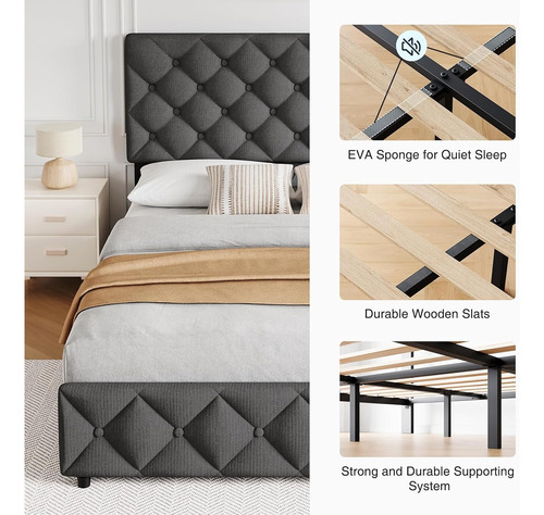 Base De Cama Idealhouse King Size Tapizada En Lino Grey