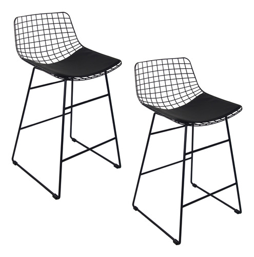 Banco De Bar Tipo Bertoia X2 Acero 94cm Alto Negro