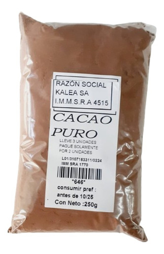 Cacao Puro Alcalino  250g Lleve 3 Pague Solo Por 2