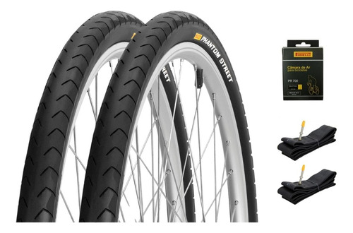 Par Pneu 700x38 Pirelli Phantom Street Hibrido + 2 Camaras Cor Preto- válvula fina