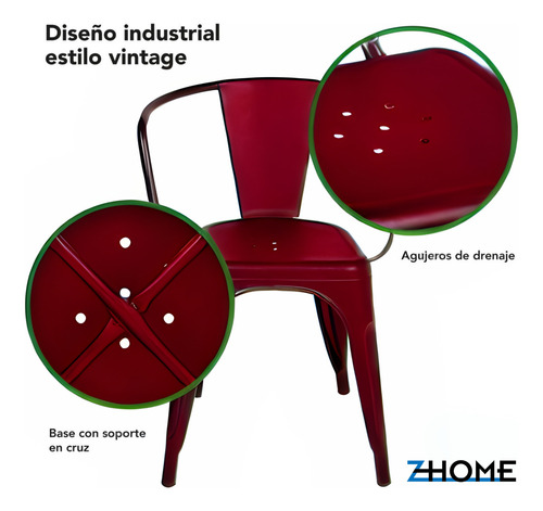 Silla De Comedor Con Apoyabrazo Tolix Reforzada De Hierro Zhome X4 Estructura De La Silla Rojo Asiento Rojo Diseño De La Tela Metal