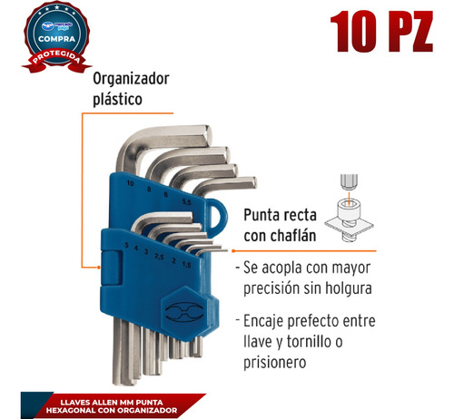 Llaves Allen Marca Truper, 10 Pcs 15536