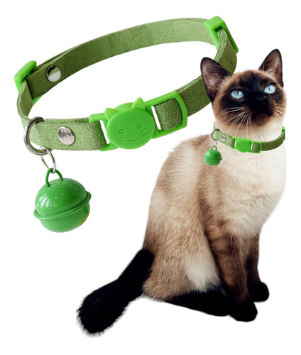Collar Para Gato Con Cascabel Ajustable Suave Y Comodo Color Verde