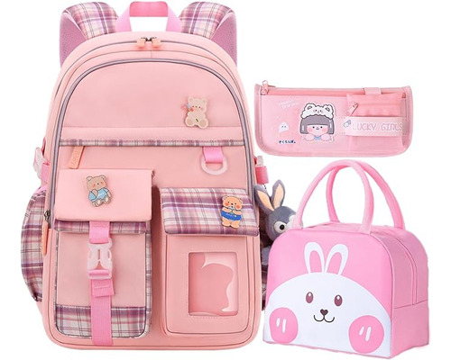Mochila Kawaii + Lunchera + Cartuchera Resistente Al Agua
