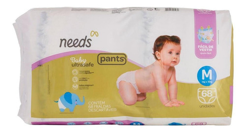 Fralda Descartável Needs Baby Ultrasafe Pants Tam. M 68 Un.