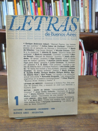 Letras De Buenos Aires Nº 1 Octubre Dieciembre 1980 - Vv.a..