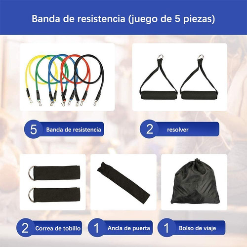Imagen 7 de 7 de Set De Ligas De Resistencia Para Ejercicio En Casa 11 Pzs