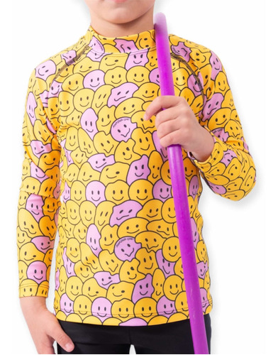 Imagen 2 de 5 de Remera Uv Upf50+ Mangas Largas Niños Niñas Emoji Smile