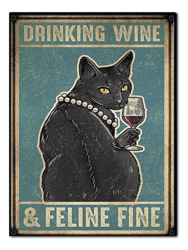 #870 - Cuadro Decorativo Vintage - Gata Vino Poster No Chapa