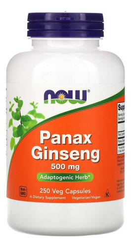 Now Foods Panax Ginseng Dietético 500mg 250vegcaps Sabor Sin sabor