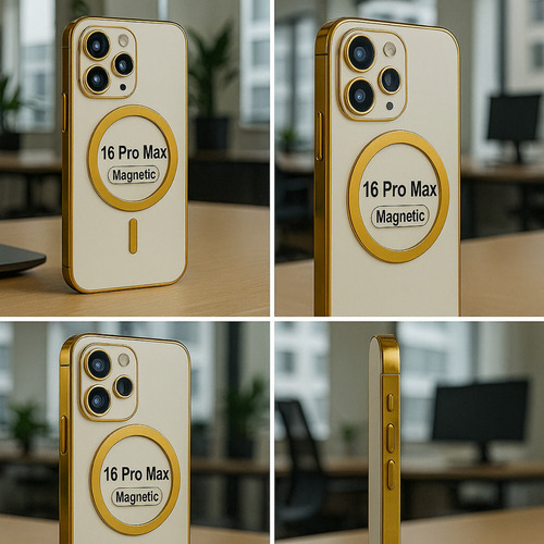 Funda Para Celular Magsafe Compatible Iphone 16 Pro Max Dorado Brillante