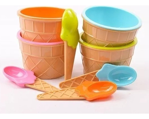 Bowl Compotera Potes De Helados Con Cuchara Set X4