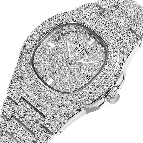 Moda Iced Out Reloj Hombres Diamante Acero Reloj