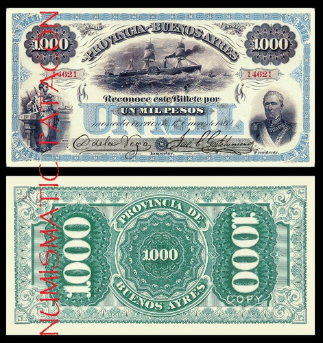 Billete 1000 Pesos Moneda Corriente Bs As 1869 - Copia 498