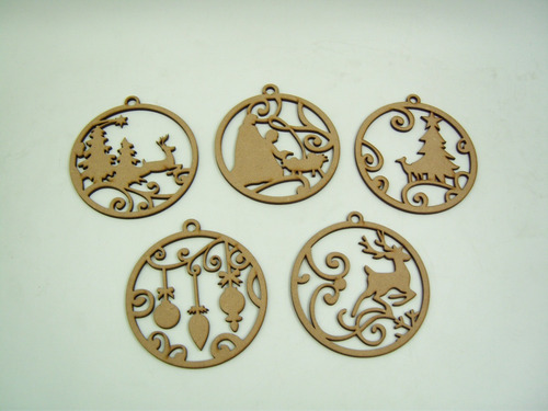 Imagen 1 de 7 de Esferas Decorativas Mdf Para Árbol Navideño Láser 10 Piezas