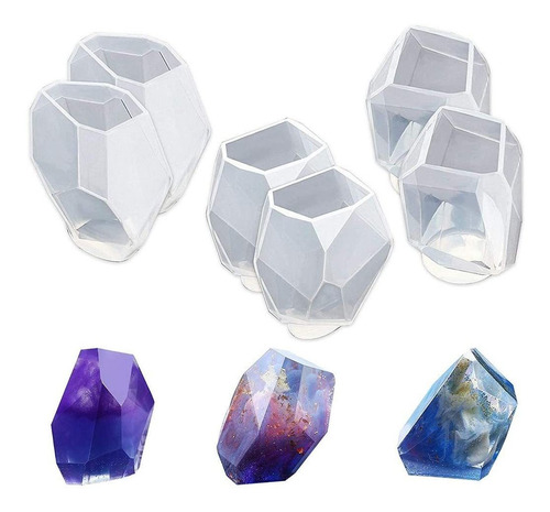 3 Molde De Silicone De Pedra Diamante Multifacetada Longa