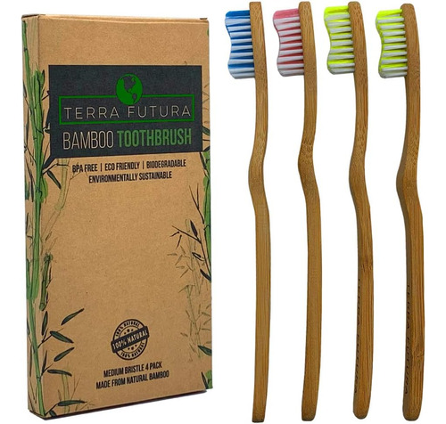 Paquete De 4 Cepillos De Dientes De Bambú Terra Futura, Cepi