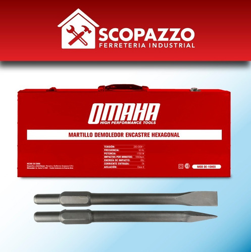 Imagen 7 de 10 de Martillo Demoledor Omaha De-16hex 1700 W 60 J + Maletín