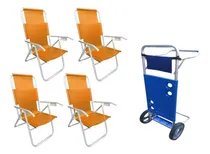 Comprar Cuatro Reposeras Aluminio Altas 100kg + Carromesa Aluminio