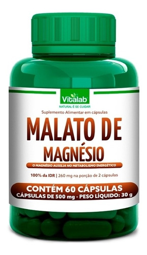 Malato De Magnésio Vitalab 500mg 60 Cápsulas