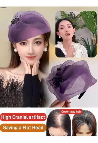 Elegante Diadema Gris Transpirable Con Medio Sombrero