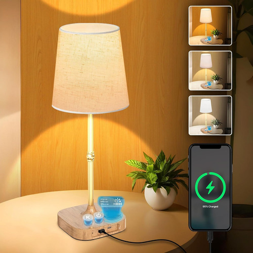 Bylifity Lámpara De Mesa Inalámbrica, Lampara Escritorio Luz Led Recargable Con Brillo Ajustable, Batería De 8000mah Portátil Con 3 Modos De Luz, Perfecta Para Comedor, Oficina, Dormitorio Lino
