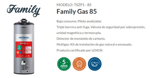 Termotanque Señorial Family 85 Lts Mg Pie/ Colgar 4.6 Kl