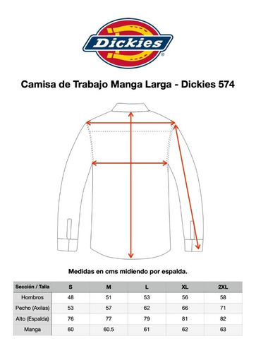 Imagen 3 de 3 de Dickies 574 Camisa Camisola Trabajo Uso Rudo Manga Larga