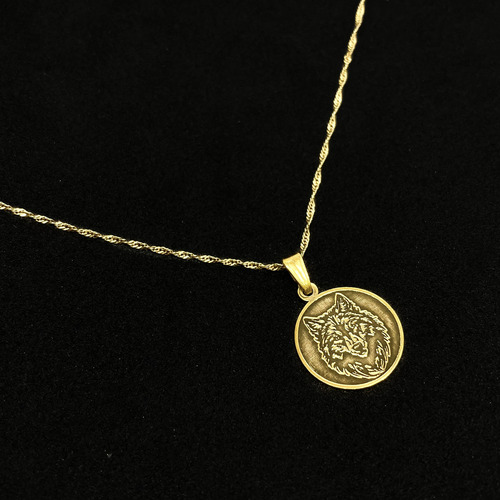 Cadena Y Dije Lobo Oro 18k Oro 18k 50 Cm