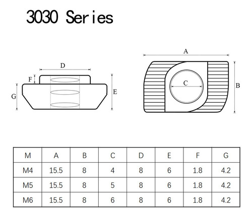 50pack Tuerca M6 Cabeza De Martillo Perfil 30x30 Ranura 8mm