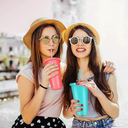 Kl 10 Vasos Reutilizables De 24 Oz Con 10 Tapas + 10 Popotes