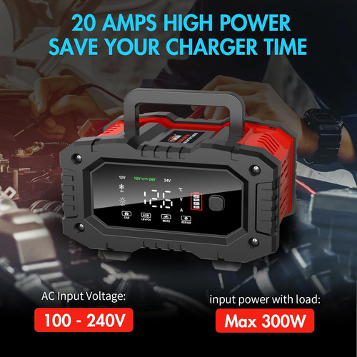 Cargador De Batería Portátil Lifepo4 De 0 A 20 A, 12 V, 24 V