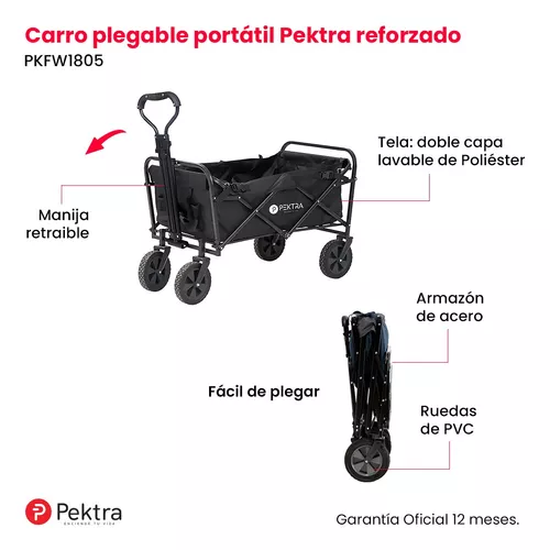 Carro Plegable Portatil Pektra 80kg De Acero Reforzado Playa