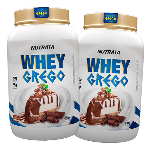 2 Potes Whey Grego 900g Cada - Nutrata Sabor Cheesecake Chocolate