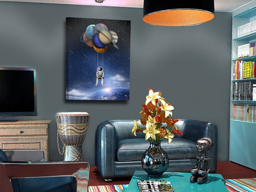 Cuadro Astronauta Planetas Moderno En Lienzo Foto Canvas