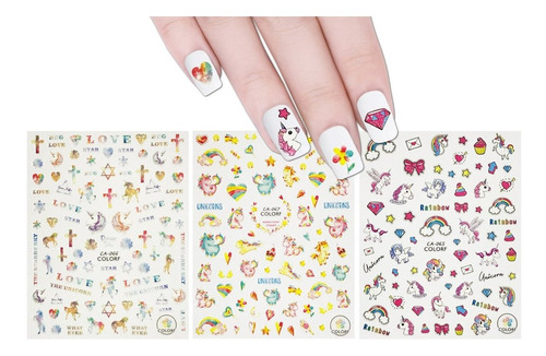 Allydrew (3 Hojas Unicorns Pegatinas De Uñas Nail Art De En