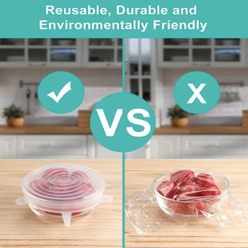 Imagen 2 de 9 de Set 24 Tapas Silicona Conservar Alimentos Adaptable Reusable