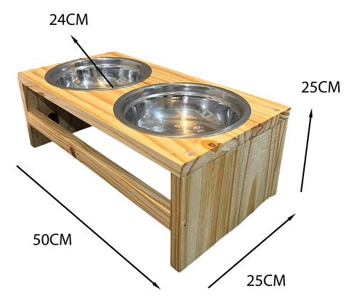 Comedero Mediano 25 Cm Bebedero Doble Perro Elevado Plato Marrón Claro
