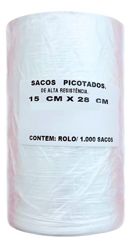 Saco Picotado Para Alimento 15cmx28 Rolo Com 1000 Unidades