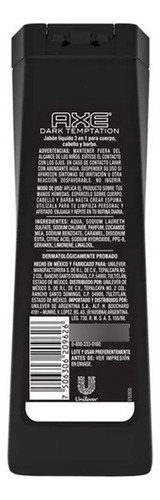 2 Pzas Jabón Líquido Axe 3 En 1 Dark Temptation 400 Ml