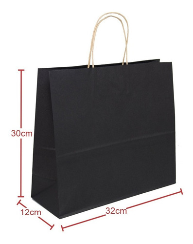 Kit Sacolas Papel Kraft P E M 100 Un Preto