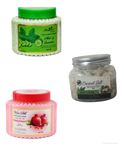 Pack X3 Exfoliantes Corporal Facial De Coco, Pepino, Granada