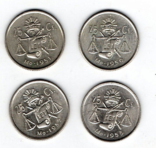 Monedas Veinticinco Centavos  1950,1951 ,1952, 1953  P1a