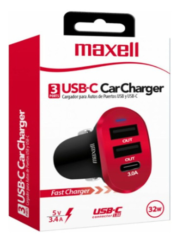 Cargador Para Carro Dusb-c3 Usb 3 Puertos Maxell