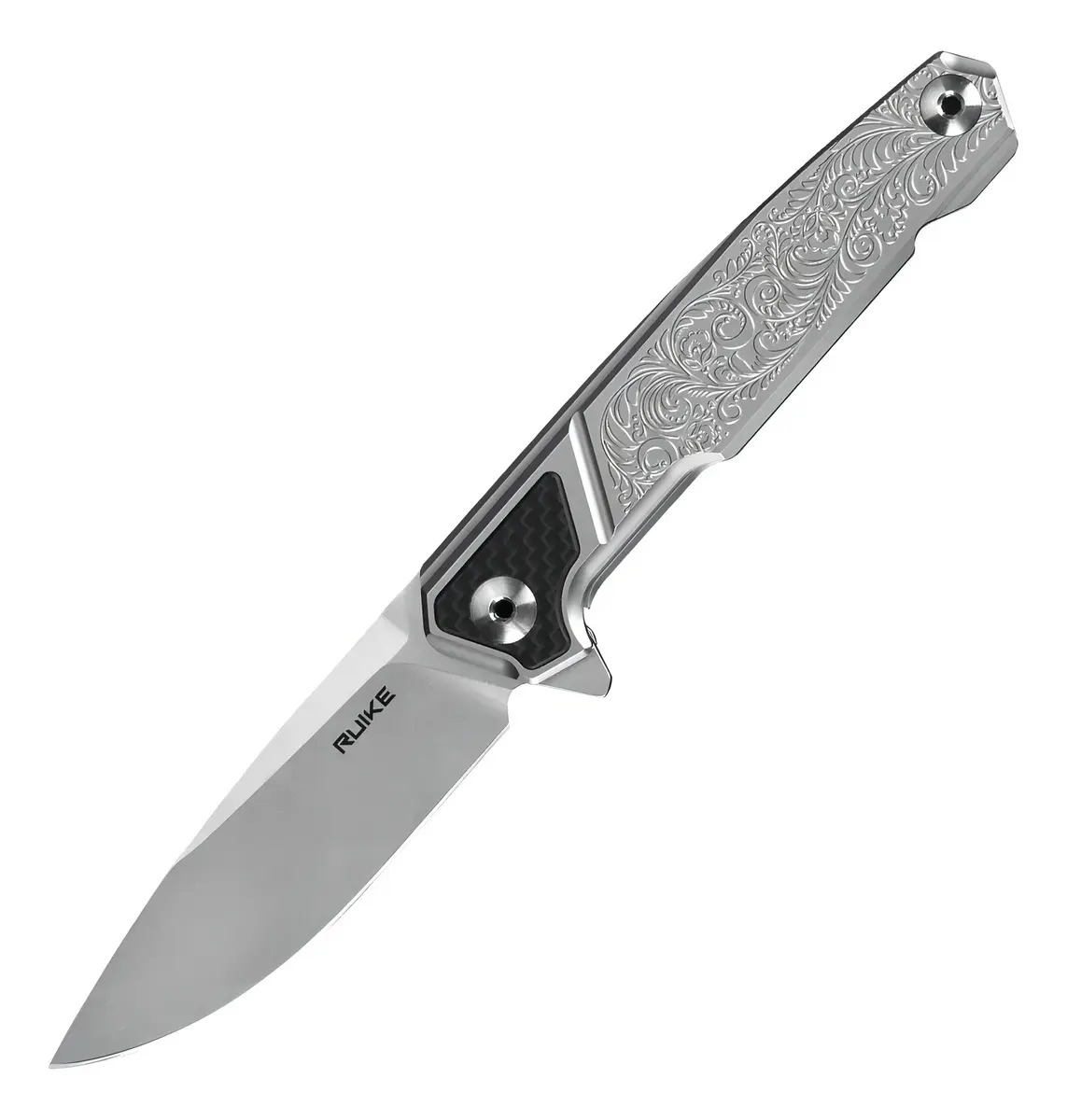 Navaja Cortapluma Ruike P875-sz Acero Sandvik 14c28n Carbon Drop point Frame lock Mango Diseño de Flores