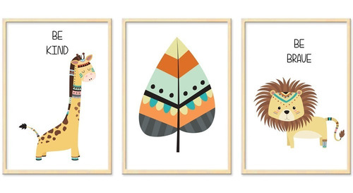 Decoración Infantil, 3 Cuadros, Cuarto Niño, León, Jirafa
