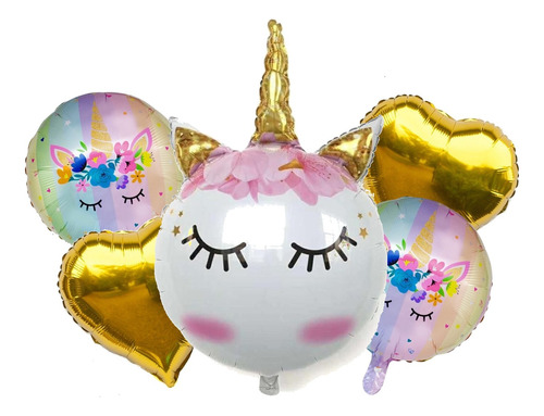 Bouquet X 5 Globos Foil Tematica Unicornio Dreams Apto Helio