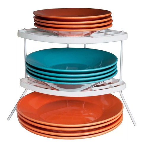 Amplios organizadores de armarios para tazas mDesign Juego de 2 estantes de cocina color bronce Soportes para platos individuales de metal alimentos etc platos 